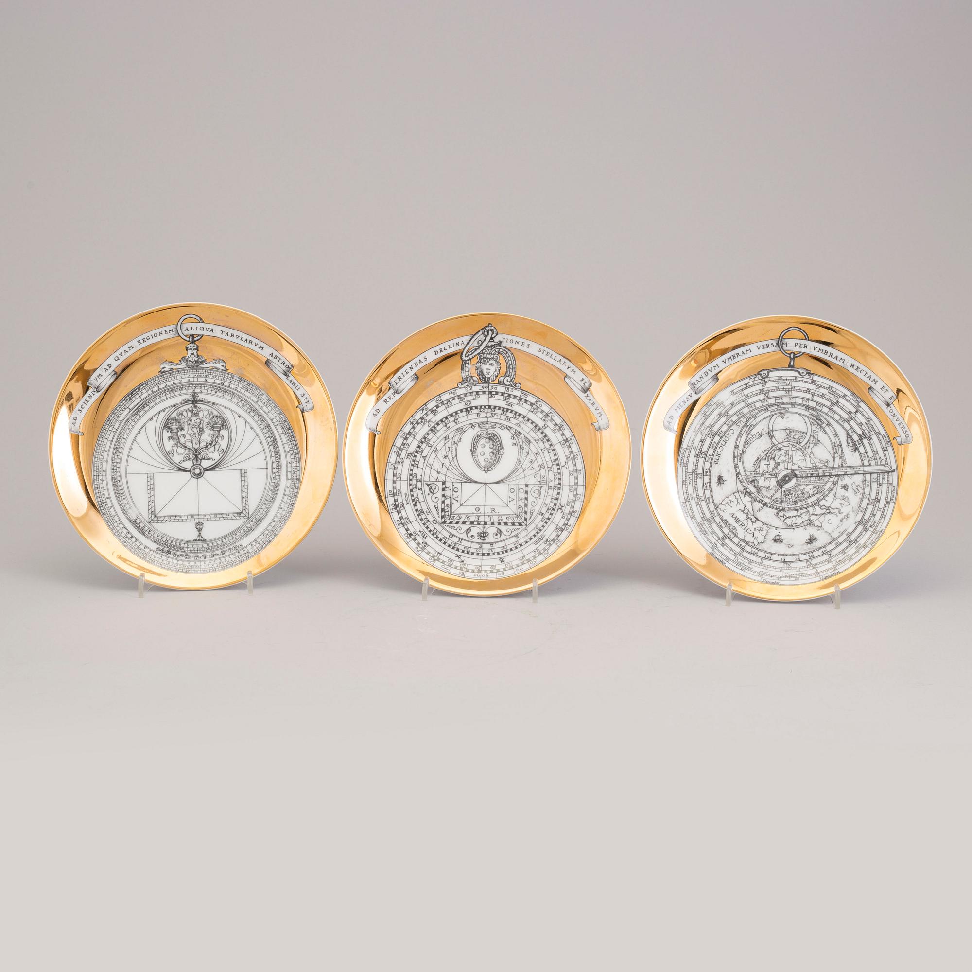 PIERO FORNASETTI, 6 bowls and 6 small plates "Astrolabio".