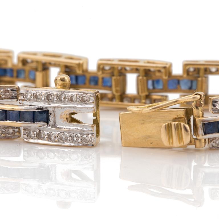 A bracelet set with diamonds and carré-cut sapphires.