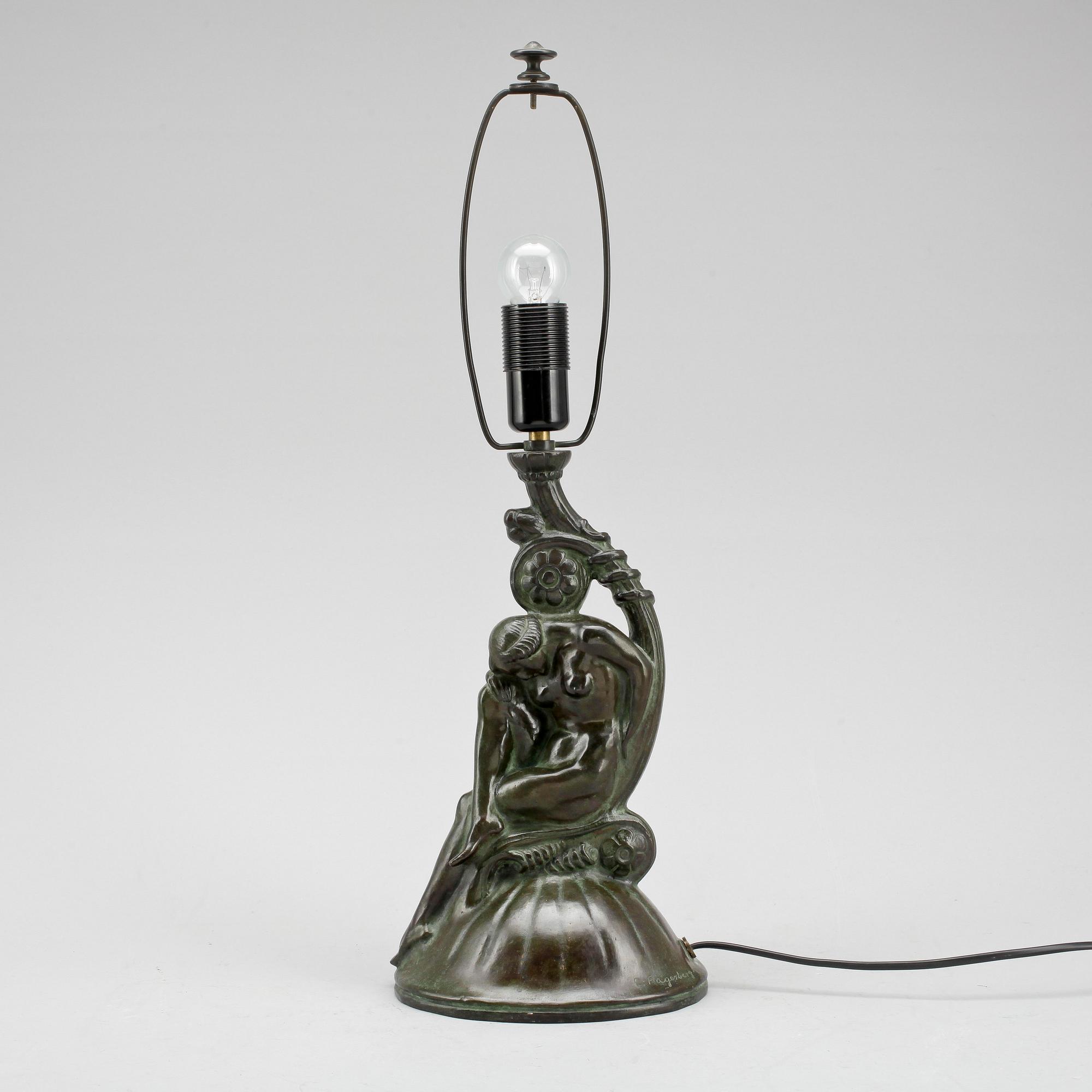 BORDSLAMPA, brons, art deco, Carl Fagerberg, 1920/30-tal.
