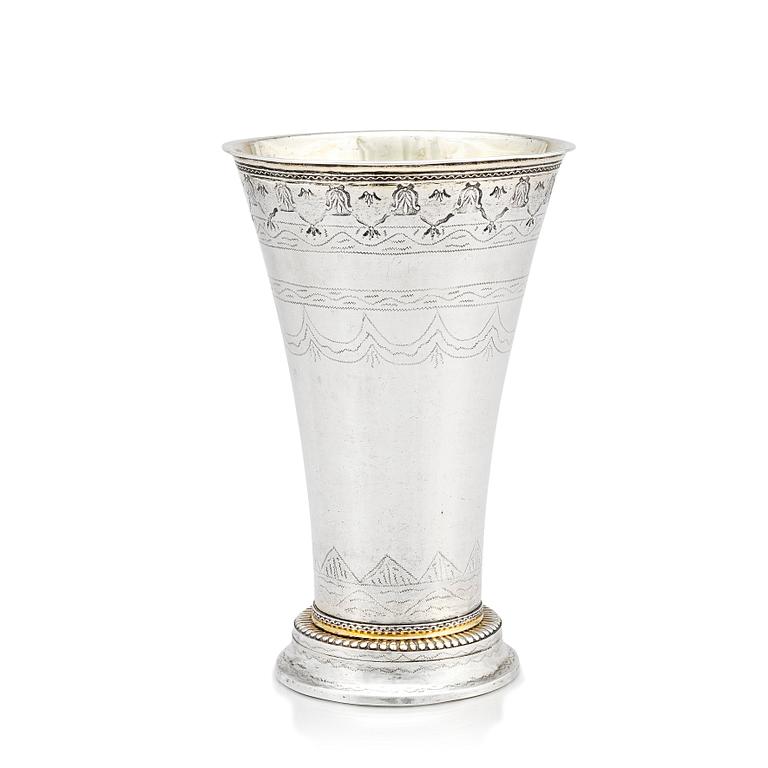 A Swedish parcel-gilt silver beaker, mark of Jonas Berg, Stockholm 1755.