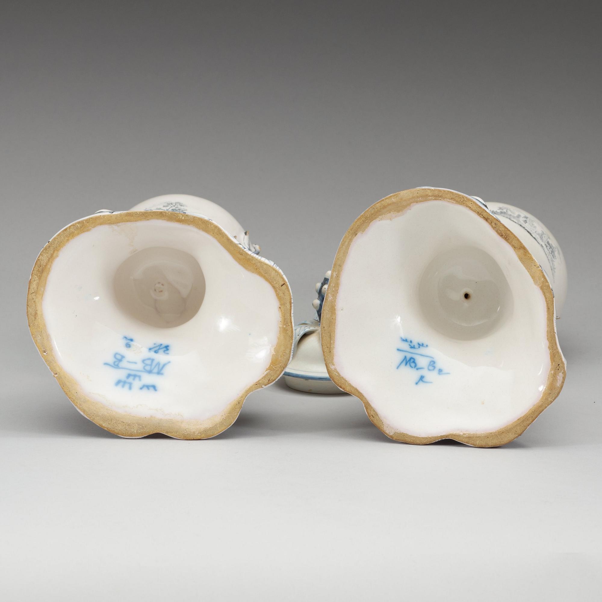 A pair of Swedish Marieberg faience vases with covers, 18th Century.