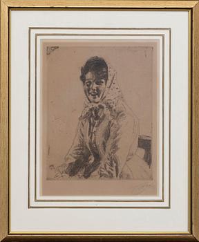 Anders Zorn, a signed etching from 1912.