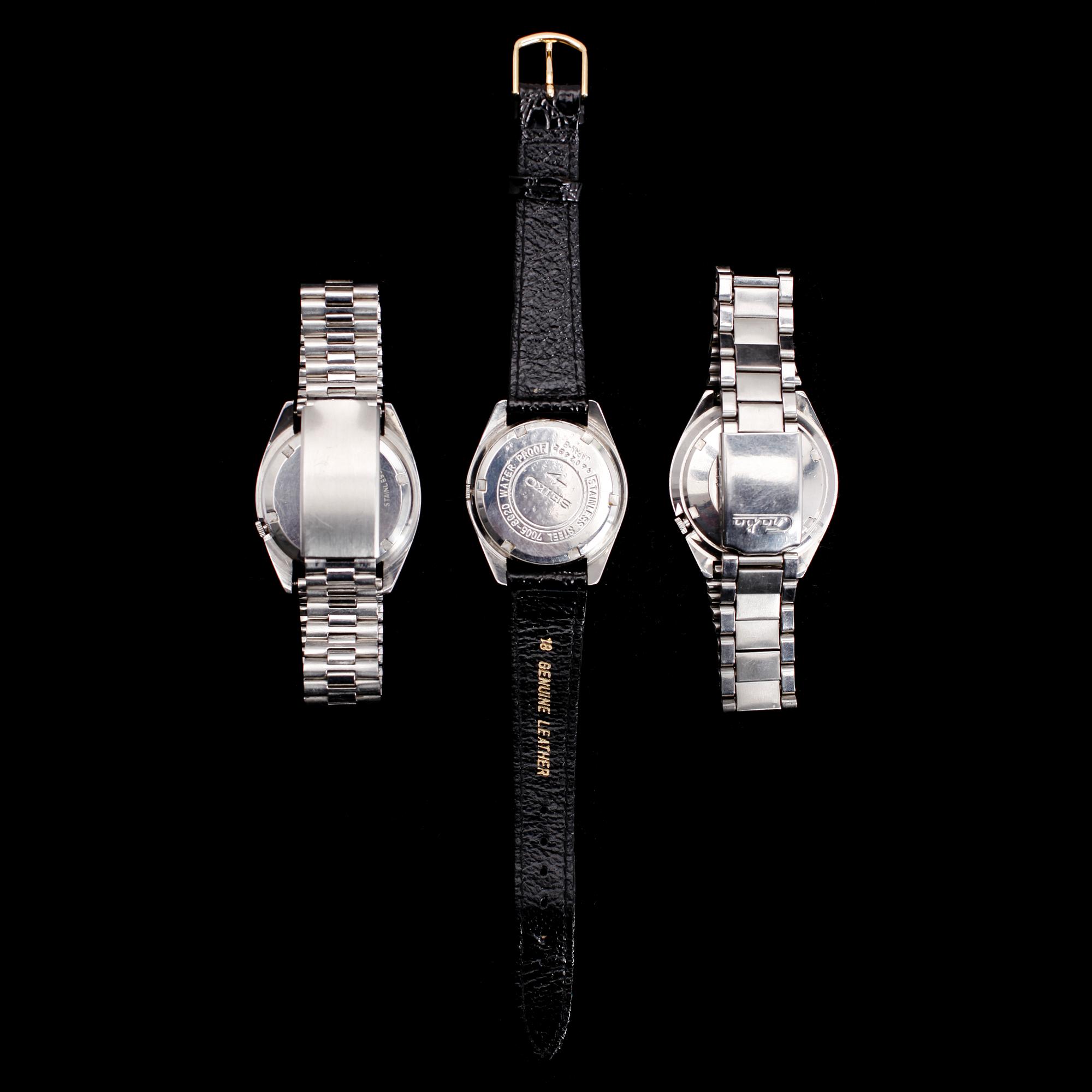 ARMBANDSUR, 3 st,stål, Seiko, 1900-talets andra hälft.