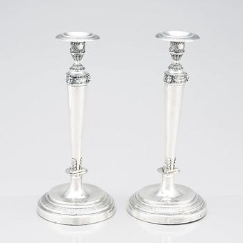 A pair of Italian candlesticks, silver, Rome (1815-1870), possibly Domenico Masotti (1815-1858).