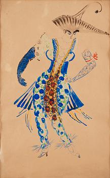 Sigrid Hjertén, Costume sketch, woman in blue.