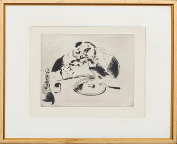 MARC CHAGALL, "Sobakevich's feast", frome "Les ames mortes" by Nikolai Gogol, etching, 1925, signed.
