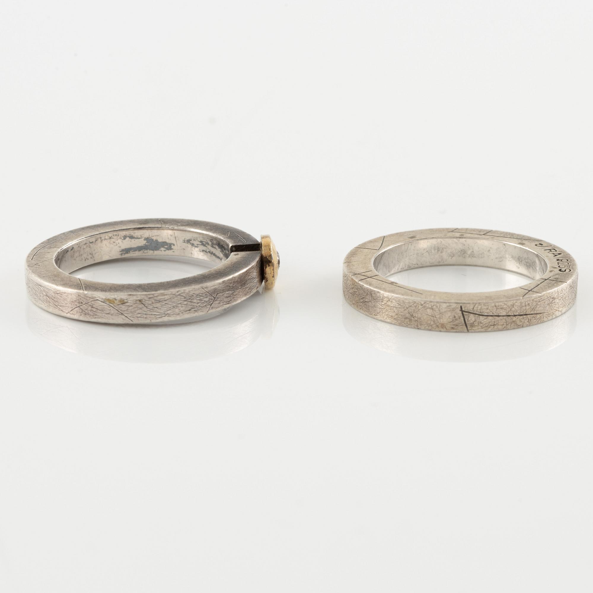 Pia Rauff, two rings in sterling silver set with a round brilliant-cut diamond.