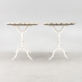 A set of seven garden chairs and two tables Byarums bruk, later part of the 20th century.