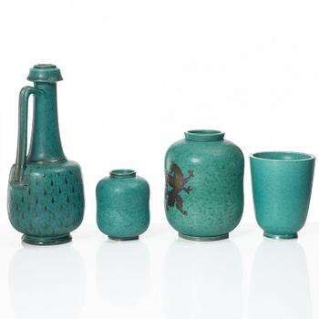 Wilhelm Kåge, four 'Argenta' stoneware vases, Gustavsberg.
