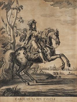 937. Lars Regnér, Equestrian portrait depicting king Gustaf II Adolf, king Carl X Gustav, king Carl XI and king Carl XII.