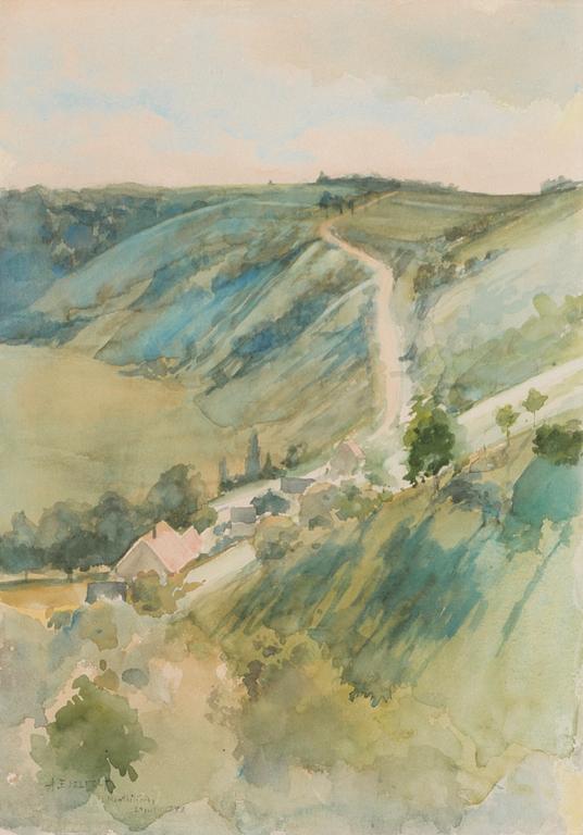 ALBERT EDELFELT, vesiväri, signerattu ja päivätty Montbéliard 1888.