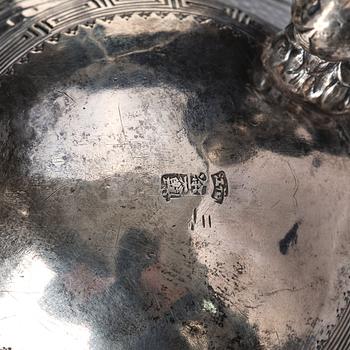 A 'Chinese Export' silver tripod bowl with cover,  T Tian XIing  涂天興 jyutping Tou Tin Hing. Jiujianghua Tou Tin Hing.