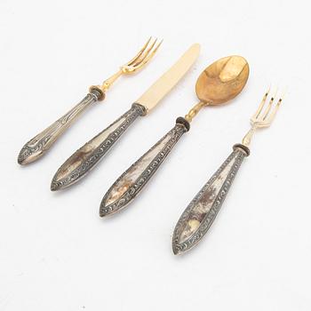 A 4 pcs silver travel cutlery around 1900, weight 112 grams.