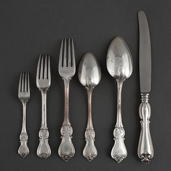 A set of 59 pieces Swedish silver flatware model "Olga", by CG Hallberg, Stockholm, early 20th century.
