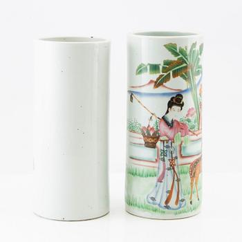 Two enamelled Chinese brush vases, late 20th century.