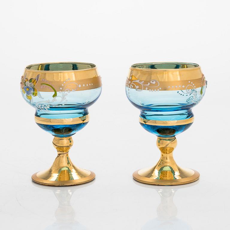 Karahvi ja kuusi juomalasia, Murano, 1900-luvun puoliväli.