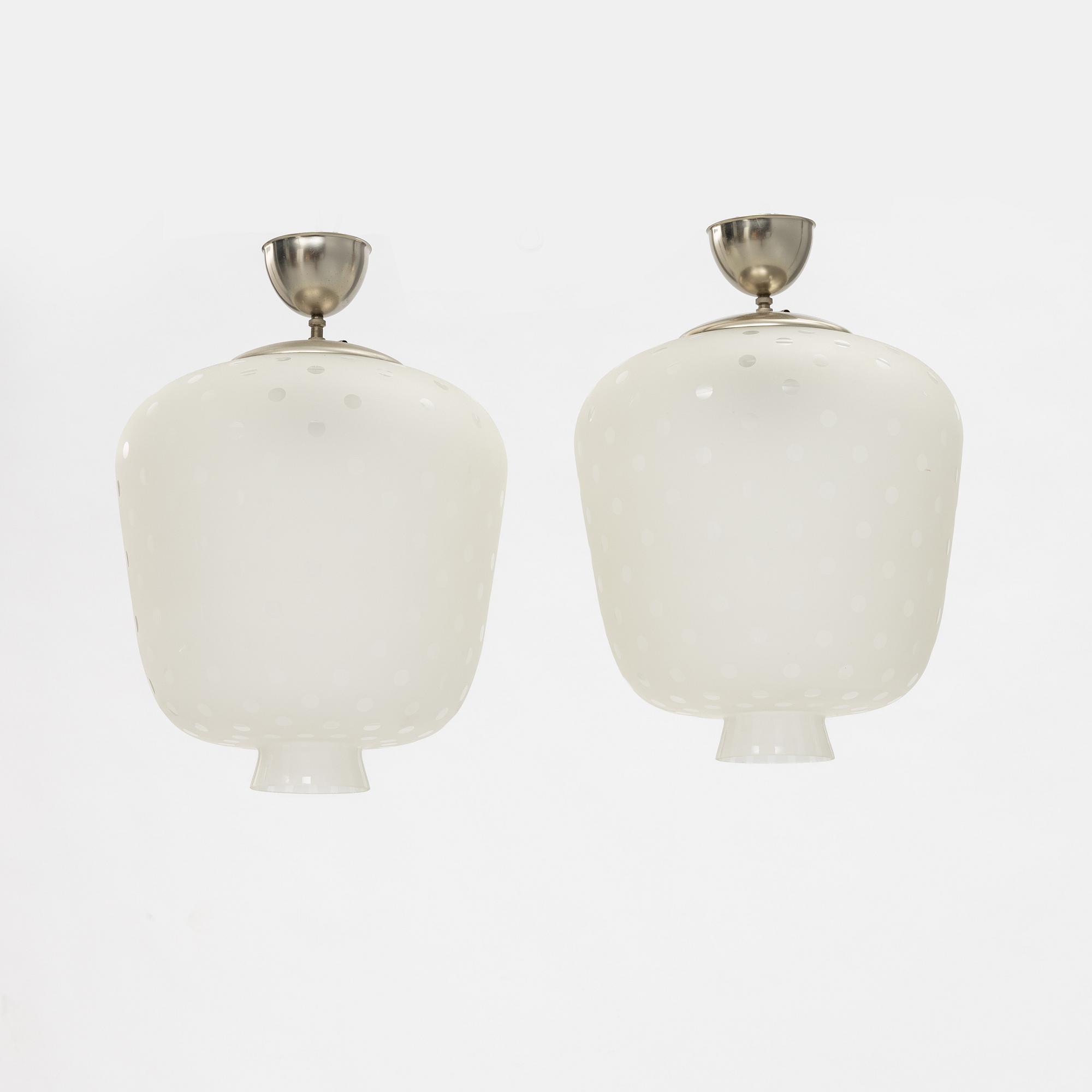 Flygsfors Glasbruk, taklampor, ett par, 1940/50-tal.