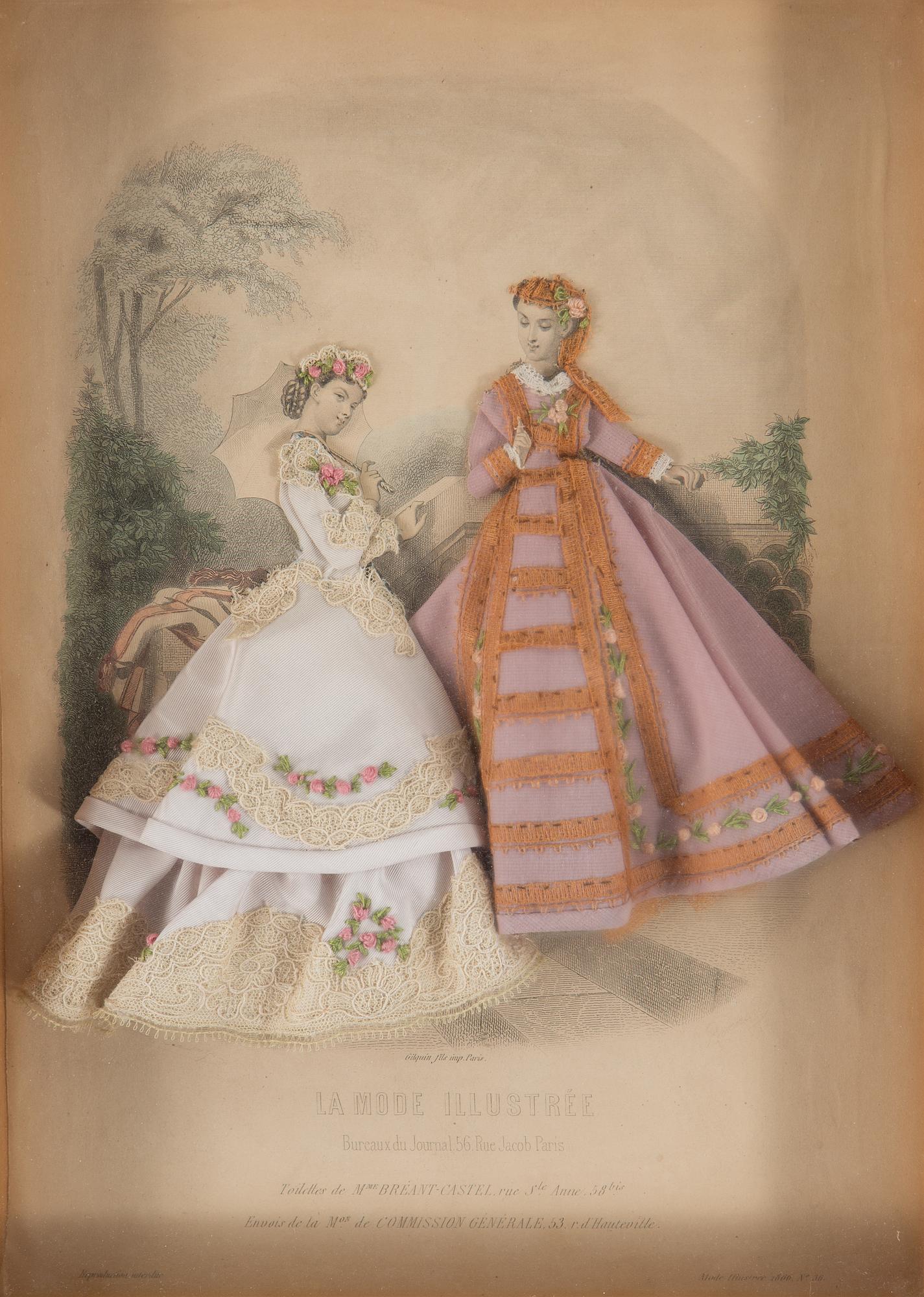 Two hand coloured fashion plates from 'La Mode Illustrée', Paris
