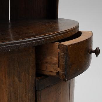 Corner cupboard, folk art, circa 1800.