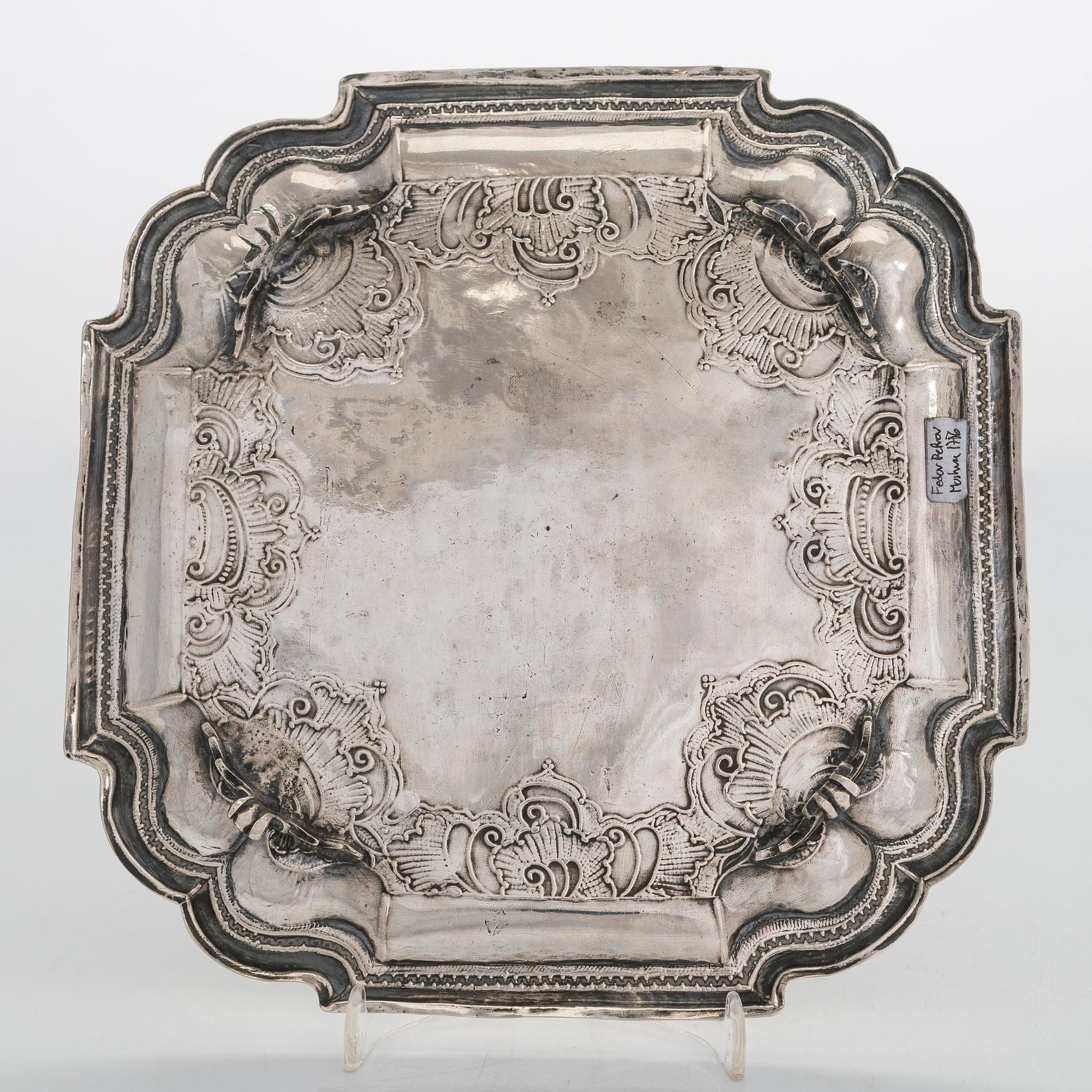 A Russian mid-18th-century silver salver, maker's mark of Fedor Petrov, Moscow 1756.