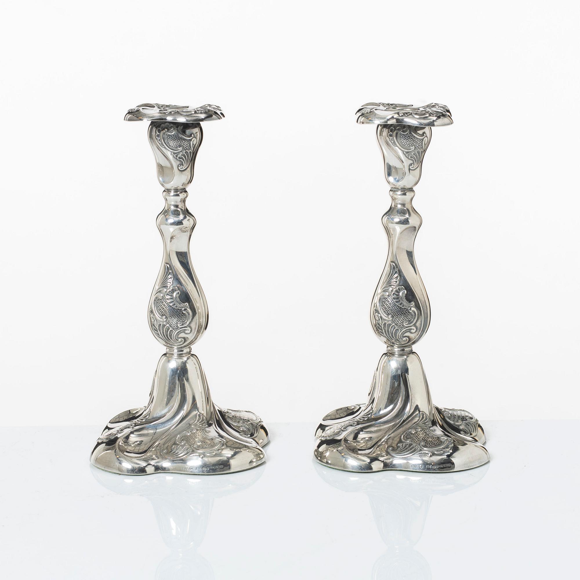 A pair of Norwegian silver candlesticks, mark of Thorvald Marthinsen, Tonsberg, circa mid-20th century.