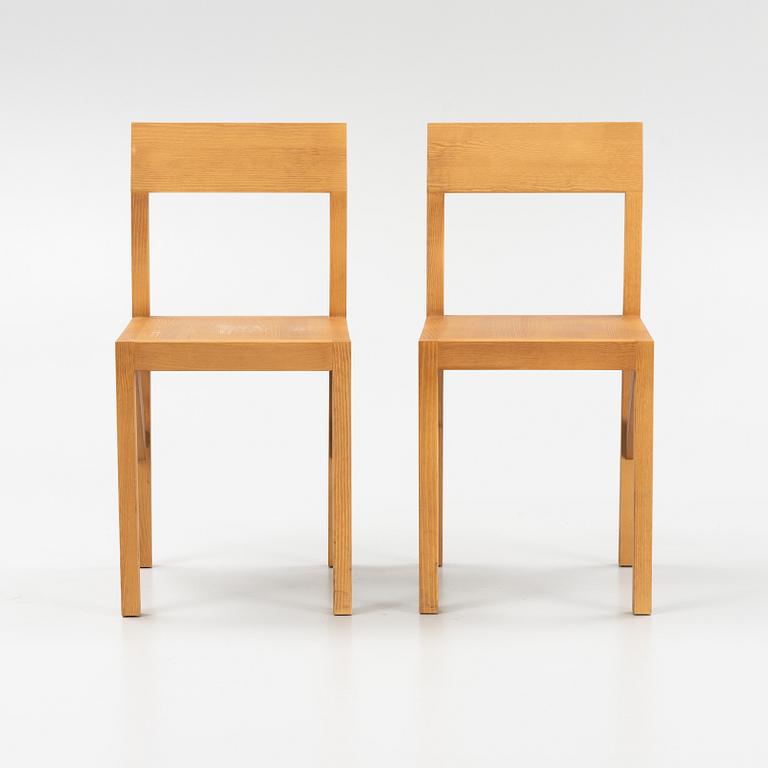 A set of six signed stained pine 'Bracket Chairs' by Frederik Gustav for Frama, Copenhagen 2023.