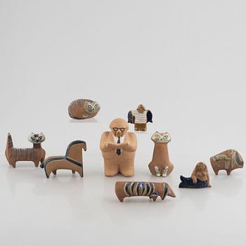 Lisa Larson, figuriner, 9 st, stengods, bl.a. ur serien "Lilla Zoo", Gustavsberg.