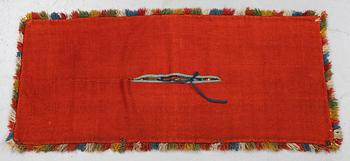 A carriage cushion, double-interlocked tapestry, ca 109,5 x 46 cm, Scania, Sweden.