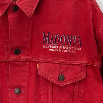 A red Levis "Security" jeans jacket from The Madonna Blond Ambition World Tour, 1990, Size XL.