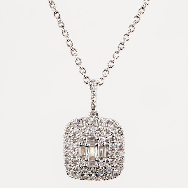 Baguette and brilliant-cut diamond necklace.