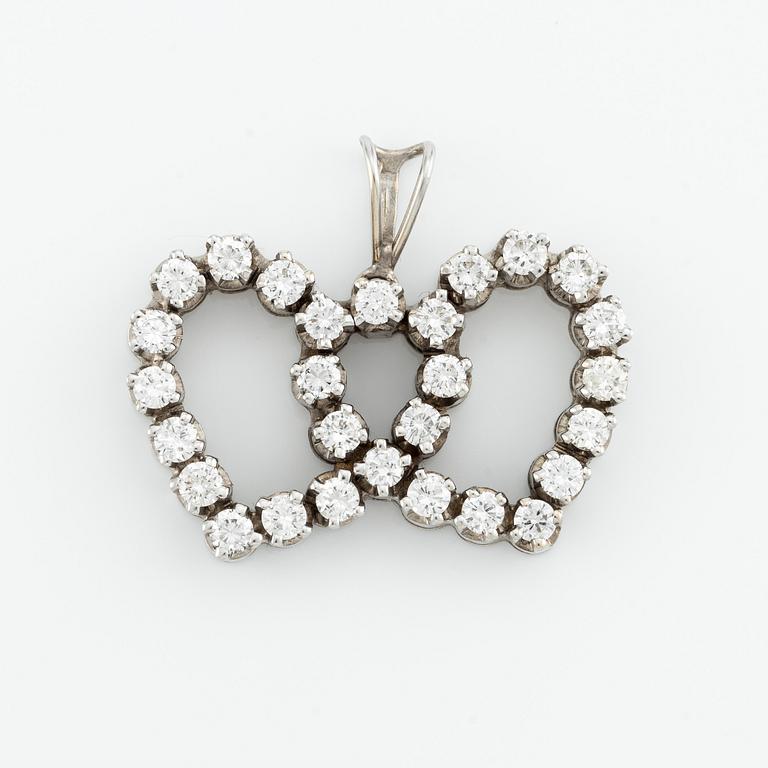 Pendant, double heart, 14K white gold with brilliant-cut diamonds.