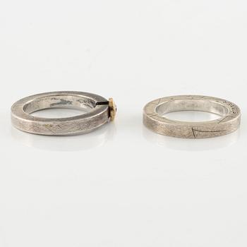 Pia Rauff, two rings in sterling silver set with a round brilliant-cut diamond.