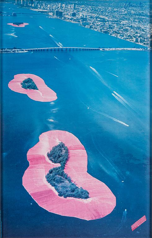 Christo & Jeanne-Claude, offset in colours with textile application, signed.