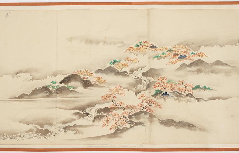 A Japanese Makimomo, ink and colour on paper, Meiji (1868-1912).