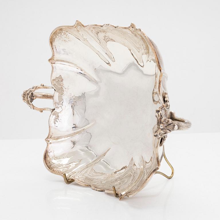 A silver centre-piece bowl and a pair of dishes, 1960s.