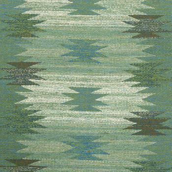 Magnhild Lundsten, a flat weave rug, signed ML, c. 270 x 150 cm.