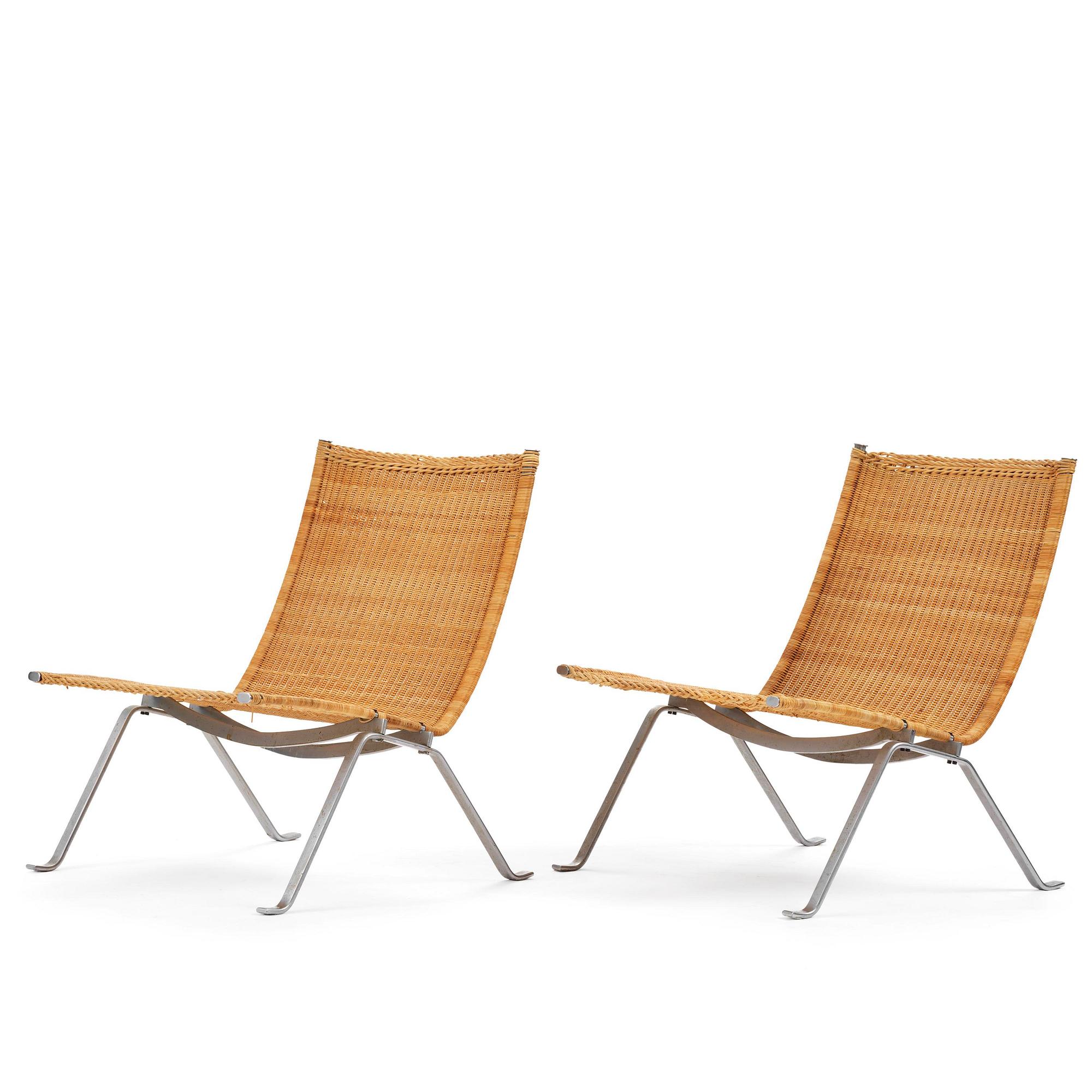Poul Kjaerholm, a pair of, model "PK-22" easy chairs, likely by E Kold Christensen, reportedly 1970s.