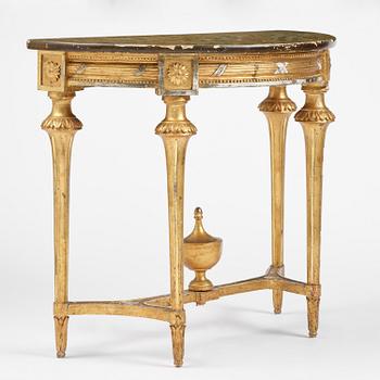 A Gustavian giltwood and marbled console table, Stockholm, late 18th century.