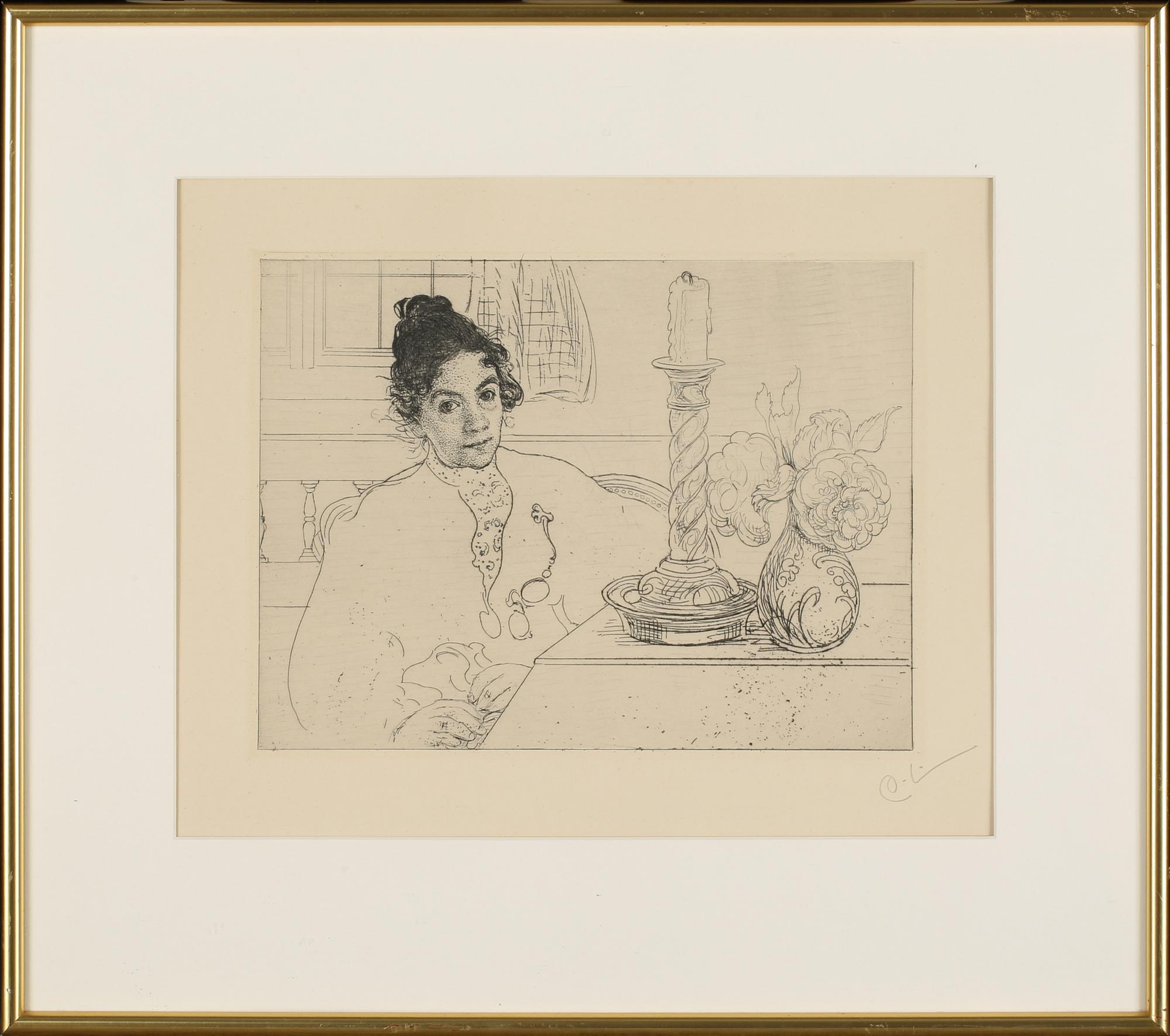 CARL LARSSON, etsning, monogramsignering.