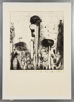 Jim Dine, etching with hand-coloring, 1974-76, signed 10/30.
