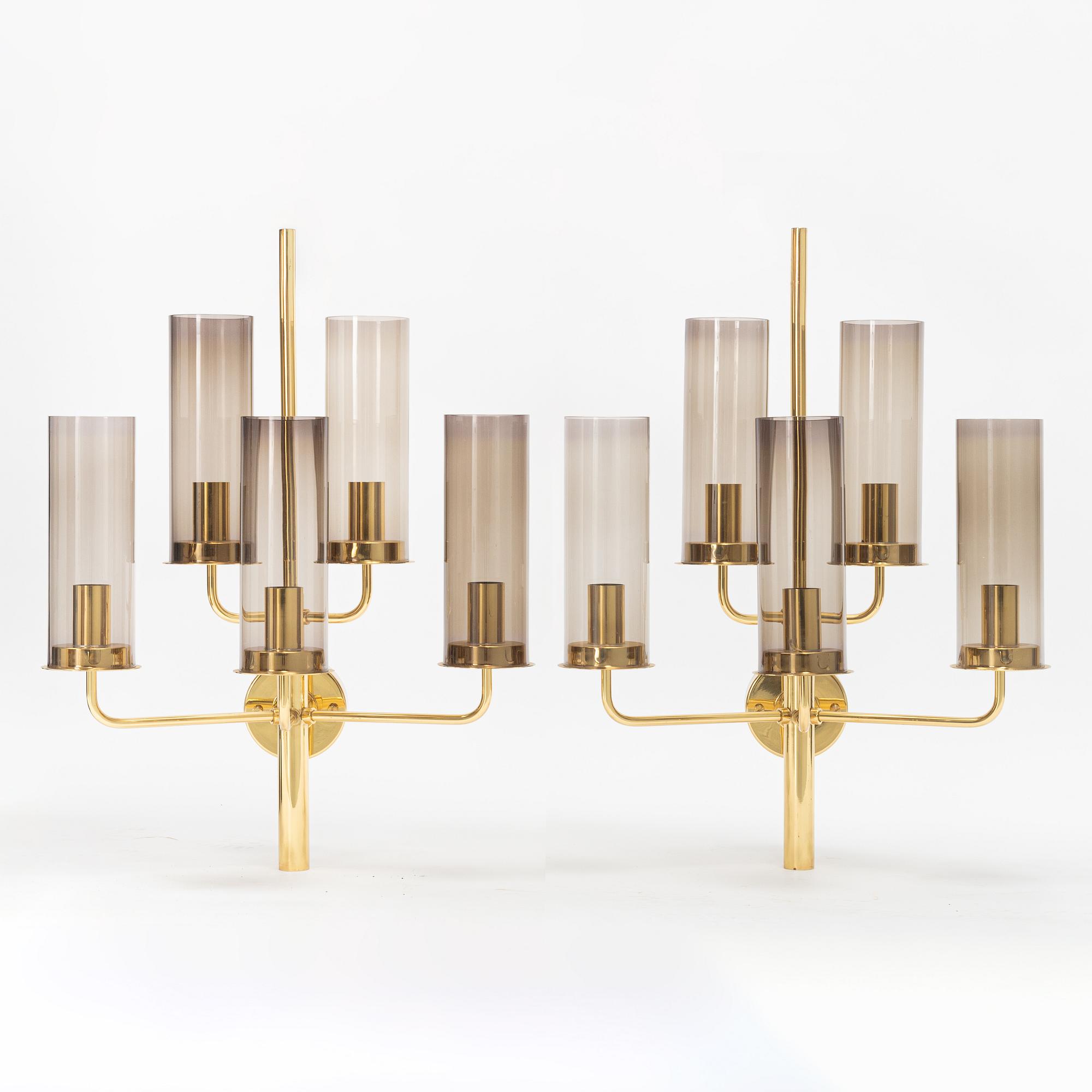 Hans-Agne Jakobsson, vägglampetter, ett par, "Sonata", modell "V169-5", Hans Agne Jakobsson AB, Markaryd, 1960-70-tal.