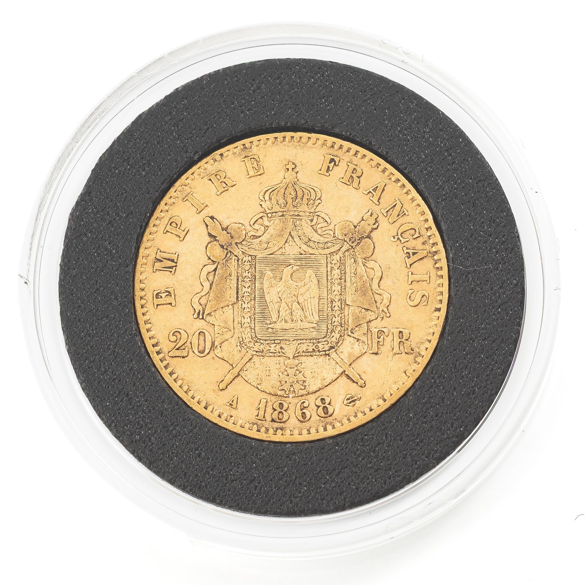 Guldmynt, Frankrike, Napoleon III, 20 Francs, 1868.
