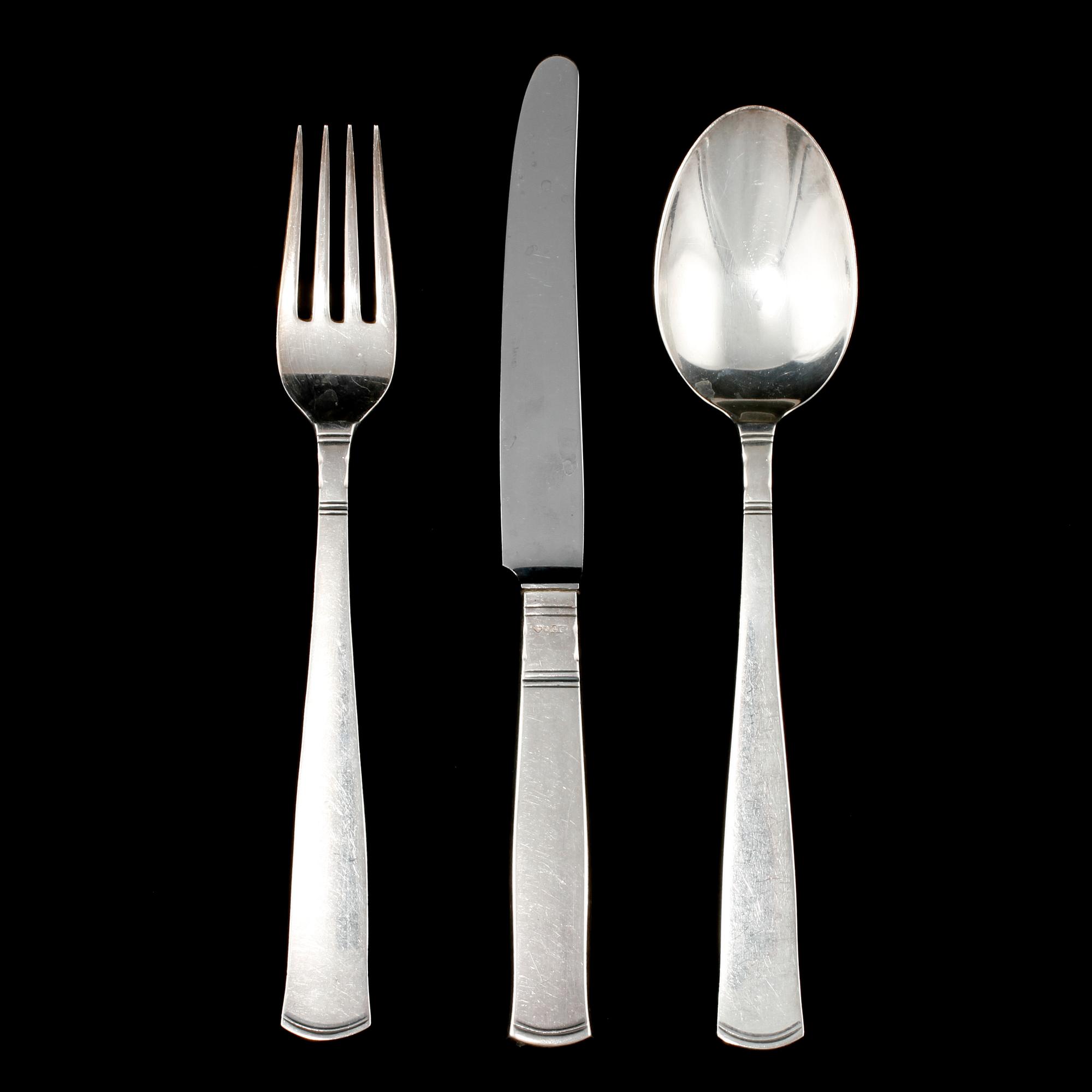 BESTICK, 18 st, silver, "Rosenholm", Jacob Ängman, GAB, 1900-talets andra hälft, vikt 820 g.