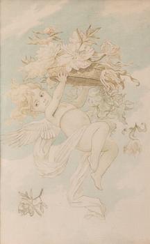 Putti hållande krona.