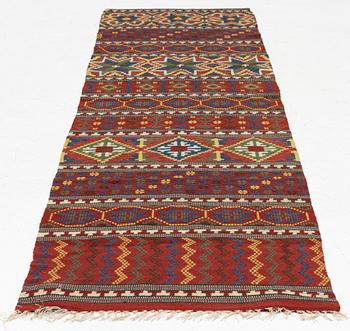 A bench cushion, flat weave, c. 262 x 64 cm, Scania, around the year 1900.