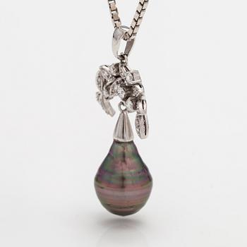 Halsband, 18K vitguld, odlad pärla och diamanter ca 0.32 ct tot.