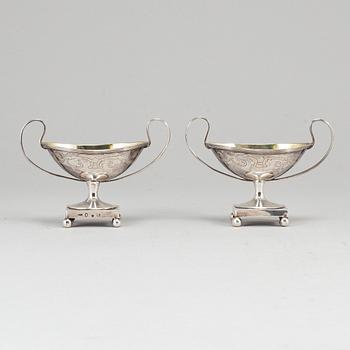 A pair of Swedish 18th century parcel-gilt silver salt-cellars, mark of JF Wildt, Stockholm 1798.