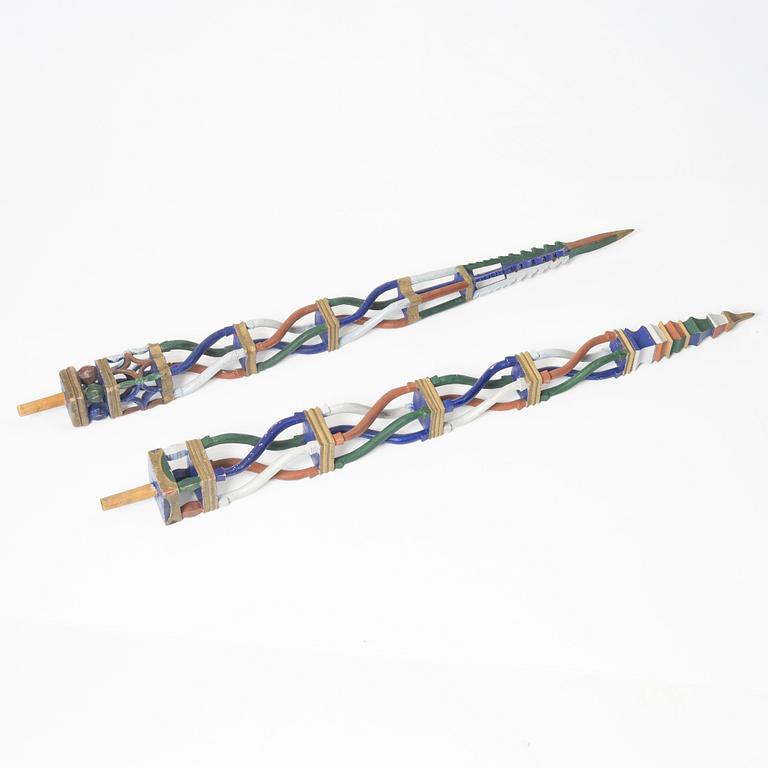 Two spinning wheel tops., folk art, 18th/19th century.