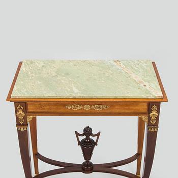A mahogany console table with green stone top, C.E. Jonsson Möbelfabrik in Stockholm, early 20th century.