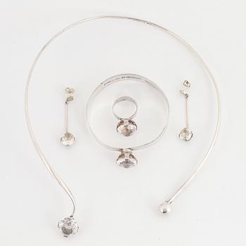 Pege Alton, silver and rock crystal, necklace, ring, bangle and earrings.